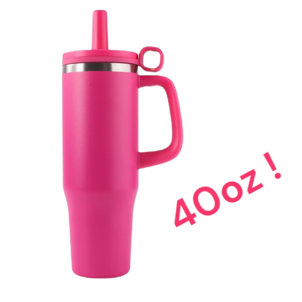 NEW! 40oz Tumbler Handle Straw Stainless Steel Vacuum Insulated BPA-Free Pink